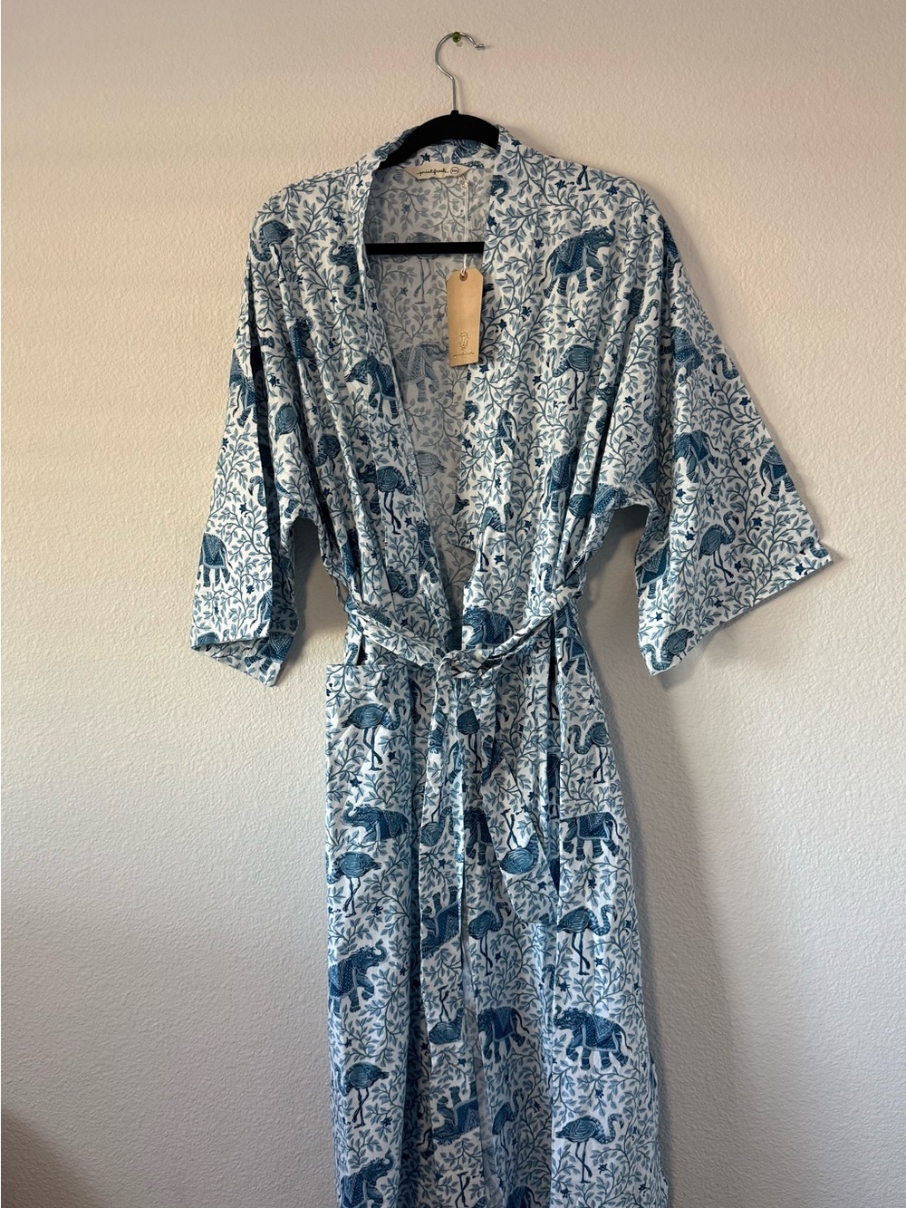 Printfresh Blue & White Elephant Print Cotton Robe